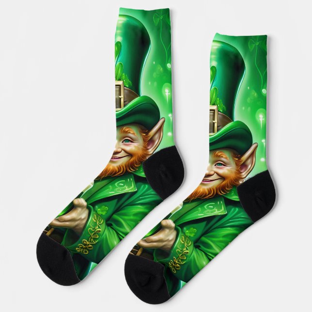 St. Patrick's Day Green Leprechaun Green Beer Socks (Left)