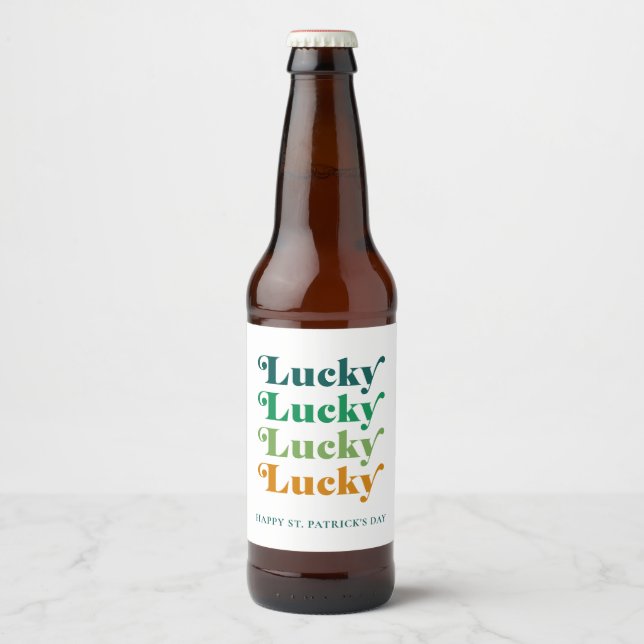 St. Patrick's Day Green & Orange Lucky  Beer Bottle Label (Front)