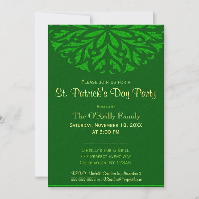 St Patrick's Day | Green Ornamental Invitation (Front)