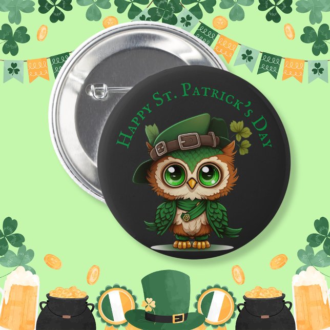 St. Patrick's Day Green Owl personalized  6 Cm Round Badge (St. Patrick's Day Green Owl personalized 6 Cm Round Badge)