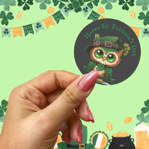 St. Patrick's Day Green Owl personalized  Classic Round Sticker