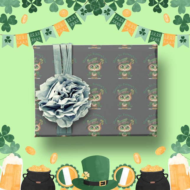 St. Patrick's Day Green Owl personalized  Wrapping Paper (St. Patrick's Day Green Owl personalized Wrapping Paper)