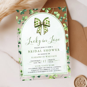 St Patrick's Day Green Shamrock Bow Bridal Shower Acrylic Invitations