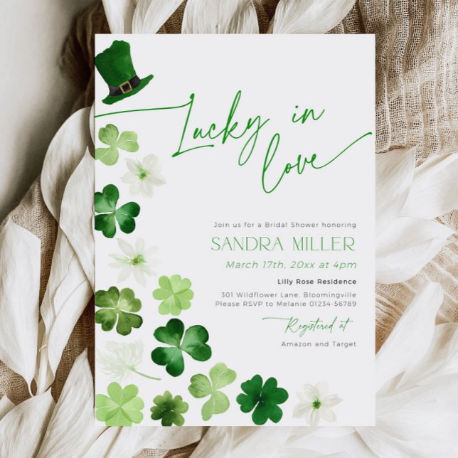 St. Patricks Day Green Shamrock Bridal Shower Invitation (Lucky in love bridal shower invitation)