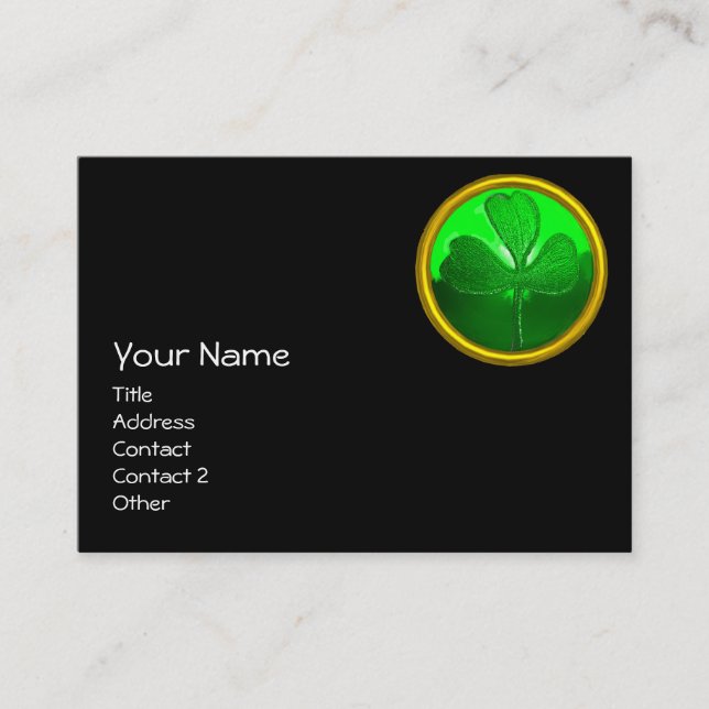 ST PATRICK'S DAY GREEN SHAMROCK GEMSTONE JEWEL BUSINESS CARD (Front)