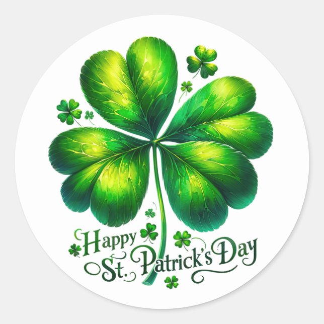St Patricks Day Green Shamrock Illustration Classic Round Sticker (Front)