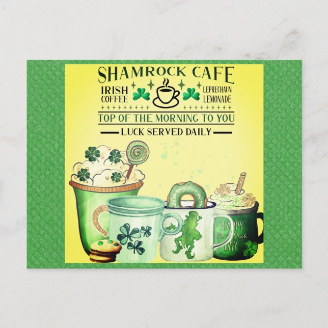 St Patricks Day Green Shamrock Irish Cafe Postcard (Front)