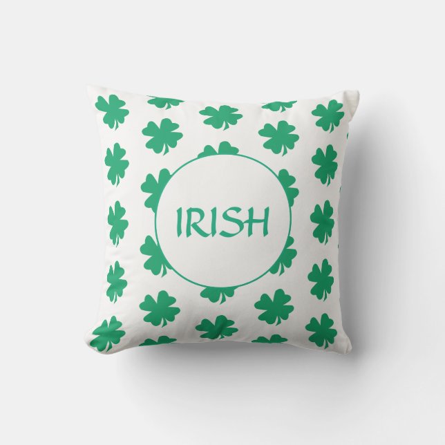 St Patrick's Day Green Shamrock Leaf Pattern Irish Cushion (Front)