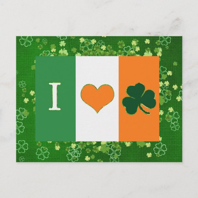 St Patricks Day Green Shamrock Love Postcard (Front)
