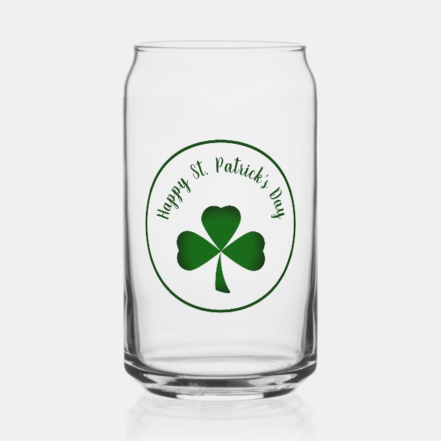 St. Patrick's Day Green Shamrock Lucky Clover Can Glass (Front)