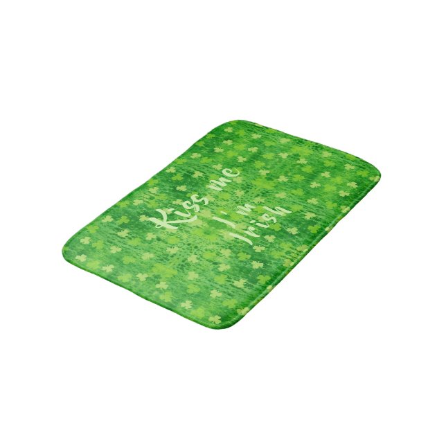 St Patrick's Day Green Shamrock Pattern Bath Mat (Angled)