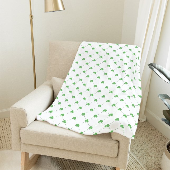 St. Patrick's Day Green Shamrock Pattern Fleece Blanket (Creator Uploaded)