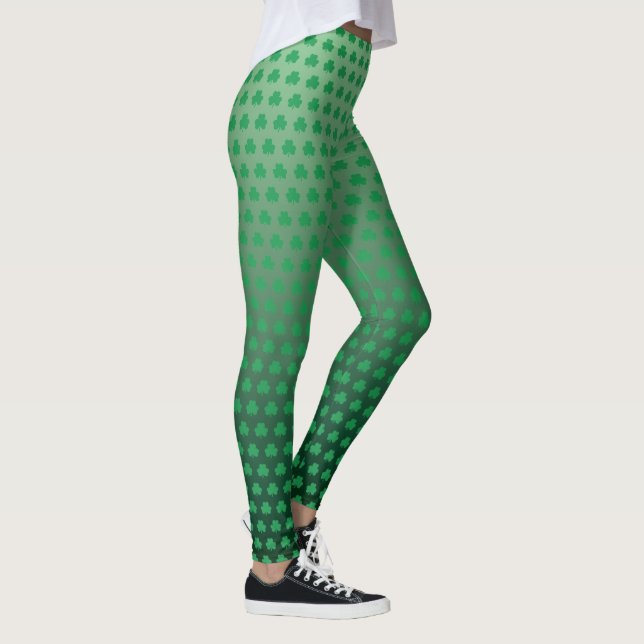 St Patricks Day Green Shamrock Pattern Leggings (Right)