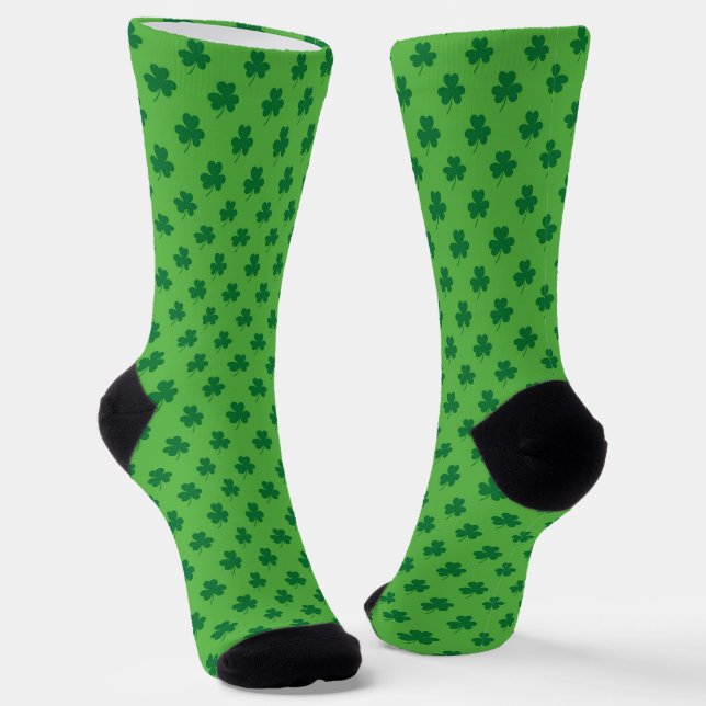 St. Patrick's Day Green Shamrock Pattern Socks (Angled)