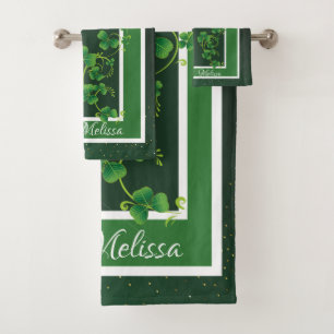 St. Patrick's Day Green Shamrock Vine Irish Party Bath Towel Set