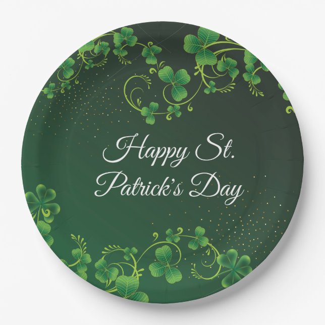 St. Patrick's Day Green Shamrock Vine Irish Party  Paper Plate (Front)