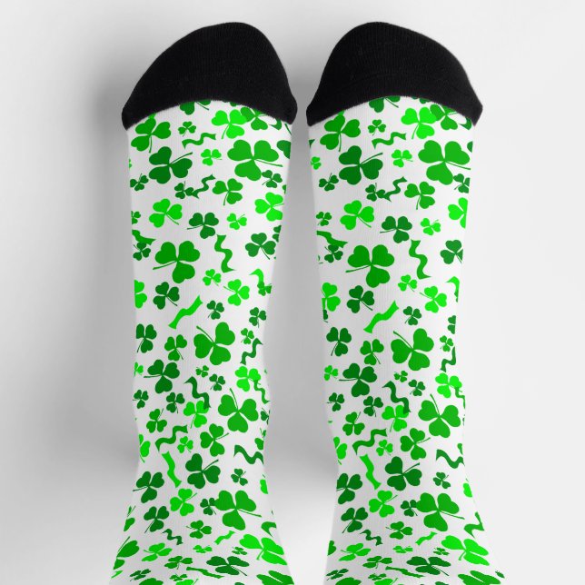 St Patrick's Day Green Shamrocks Confetti Socks (Top)