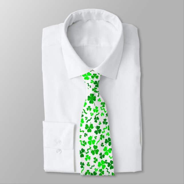 St Patrick's Day Green Shamrocks Confetti Tie (Tied)