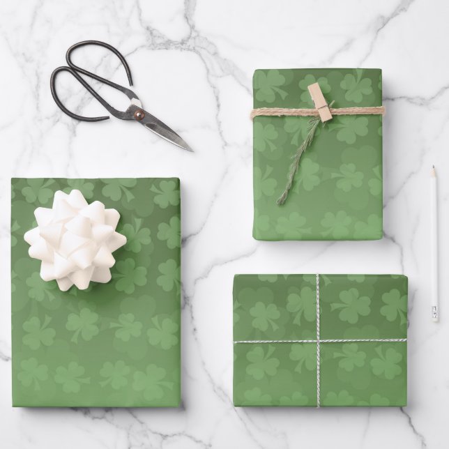 St. Patrick's Day green shamrocks ombre pattern Wrapping Paper Sheet (Front)