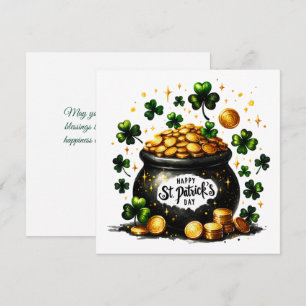 St Patricks Day Green Shamrocks Pot of Gold Design Holiday Card