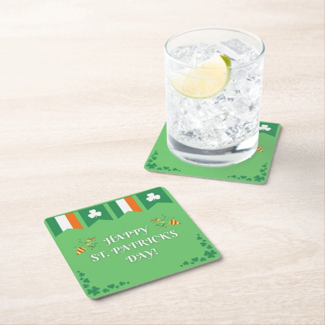 St. Patrick's Day Green Square Paper Coaster (Insitu)