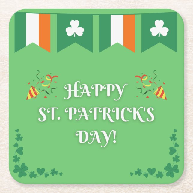 St. Patrick's Day Green Square Paper Coaster (Front)
