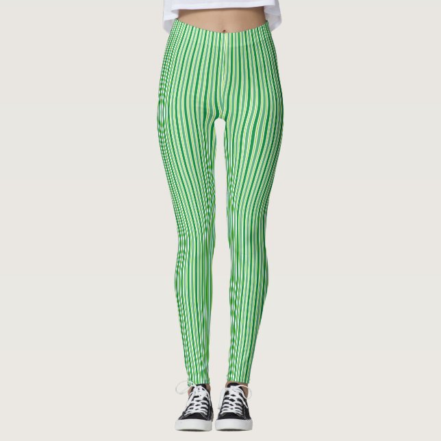 St. Patrick's Day Green Stripes Pattern Leggings (Front)