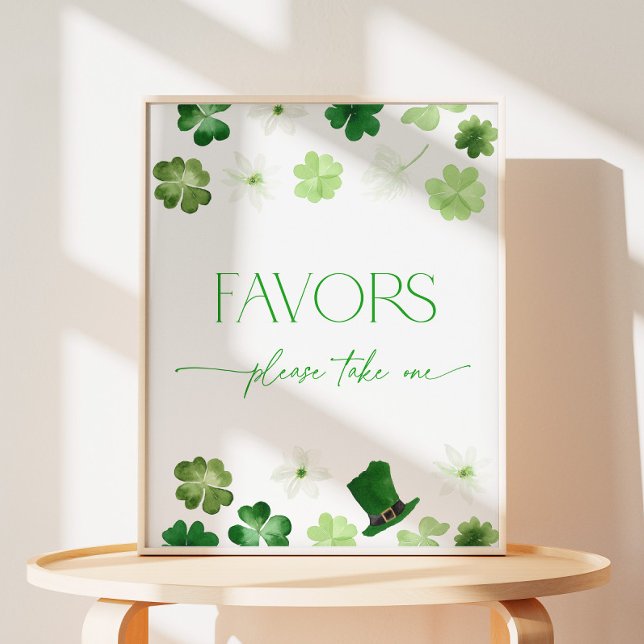 St. Patricks Day Green Take a Favor Pedestal Sign (St. Patricks Day green shamrock Favors Sign)