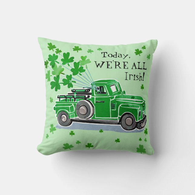 St. Patrick's Day Green Vintage Truck Monogram Cushion (Front)