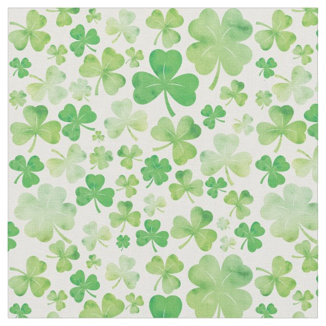 St. Patricks Day Green Watercolour Shamrock Design Fabric (Close Up)