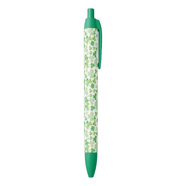 St Patricks Day Green Watercolour Shamrock Pattern Black Ink Pen (Bottom (Vertical))