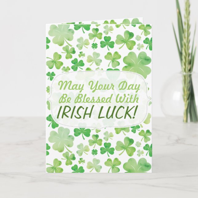 St Patricks Day Green Watercolour Shamrock Pattern Card (Front)
