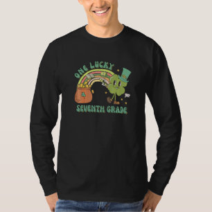 St Patricks Day Groovy Shamrock One Lucky 7th Grad T-Shirt