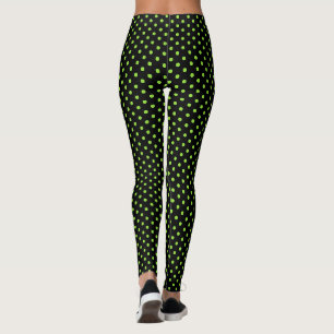 St Patricks Day Halloween Green Polka Dots Black Leggings