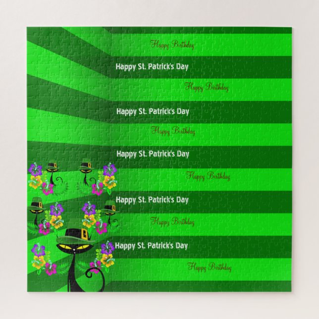 St. Patrick's Day Happy Birthday Jigsaw Puzzle Cat (Vertical)