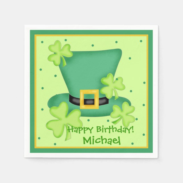 St. Patrick's Day Happy Birthday Name Personalised Napkin (Front)
