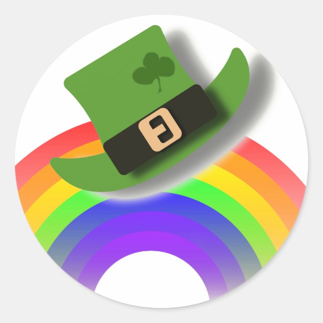 St Patricks Day Hat and Rainbow Classic Round Sticker (Front)