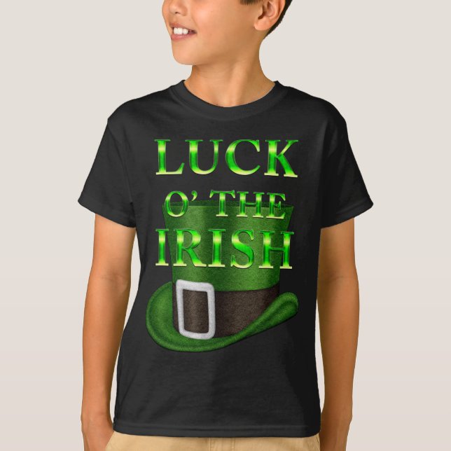 St. Patrick's Day Hat Boys Black T shirt (Front)