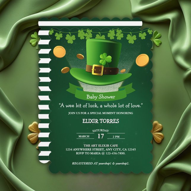 St. Patrick's Day Hat Shamrock Gold Baby Shower Invitation (Creator Uploaded)