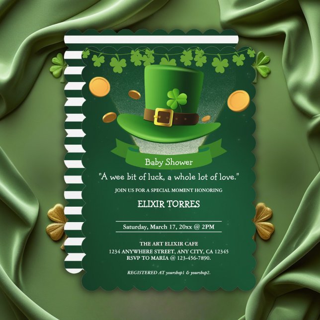 St. Patrick's Day Hat Shamrock Gold Baby Shower Invitation (Creator Uploaded)