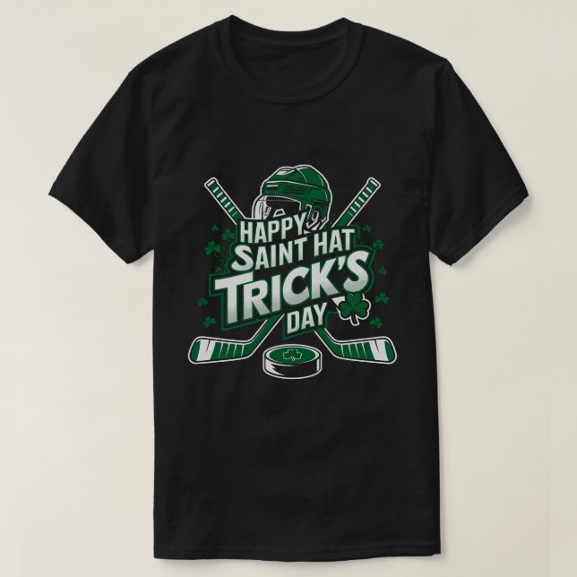 St. Patrick's Day Hat Trick Ice Hockey St. Patrick T-Shirt (Design Front)