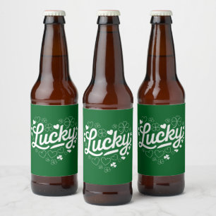 St Patrick's Day Heart Lucky Clover Shamrock  Beer Bottle Label