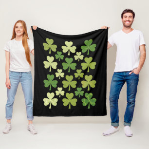 St Patrick's Day Heart Lucky Clover Shamrock Fleece Blanket