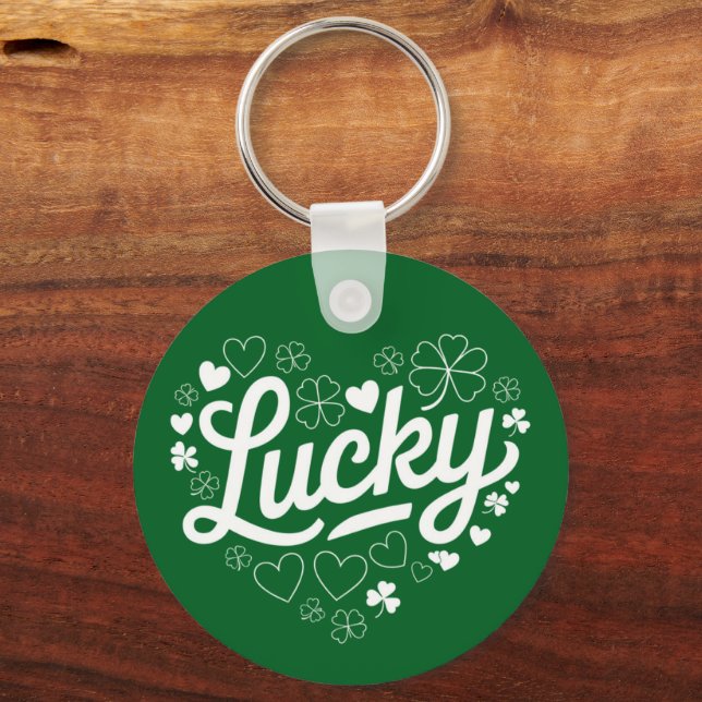 St Patrick's Day Heart Lucky Clover Shamrock  Key Ring (Front)
