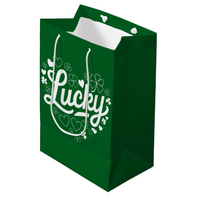 St Patrick's Day Heart Lucky Clover Shamrock  Medium Gift Bag (Front Angled)