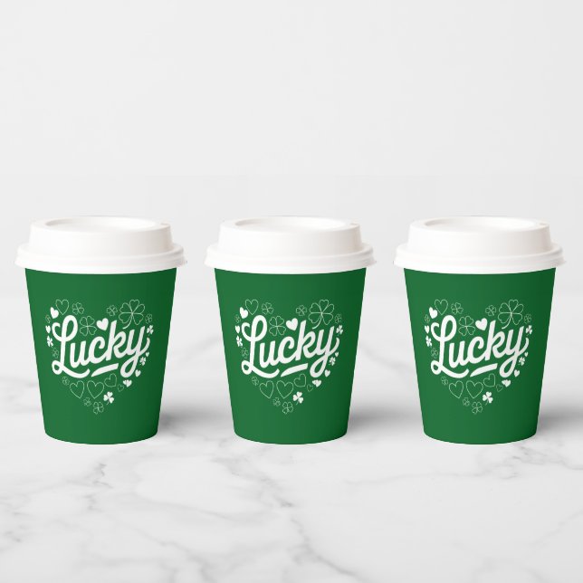 St Patrick's Day Heart Lucky Clover Shamrock  Paper Cups (Multi)