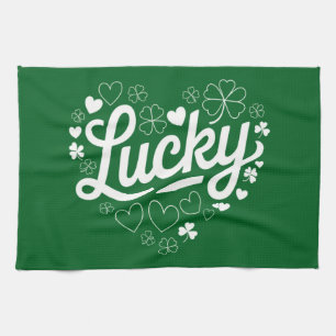 St Patrick's Day Heart Lucky Clover Shamrock Tea Towel