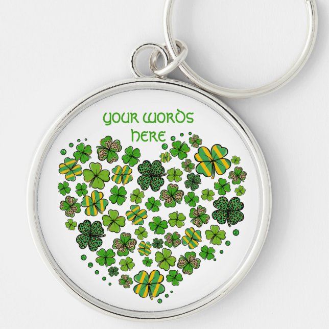 St. Patrick's Day heart of shamrocks, personalise  Key Ring (Front)