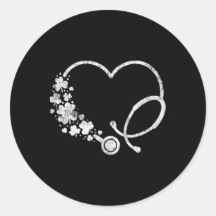 St Patricks Day Heart Shamrock Stethoscope Nurse D Classic Round Sticker