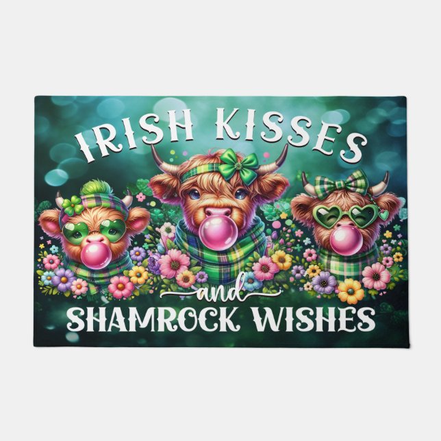 St Patrick's Day Highland Cow Irish Doormat (Front)